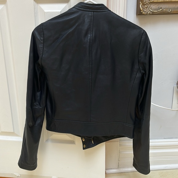 NEW Dark blue Michael Kors XS leather bomber jacket - Picture 6 of 7